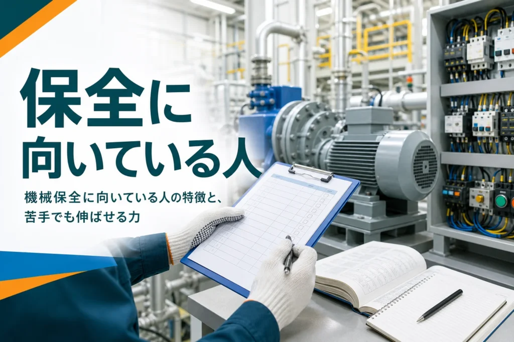 機械保全に向いている人の特徴と苦手でも伸ばせる力を紹介する記事のアイキャッチ。設備を観察する手元